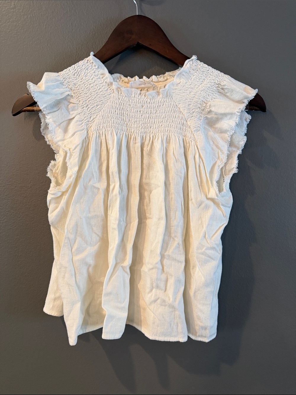 Mango Cream Smocked Ruffle Sleeve Camisole